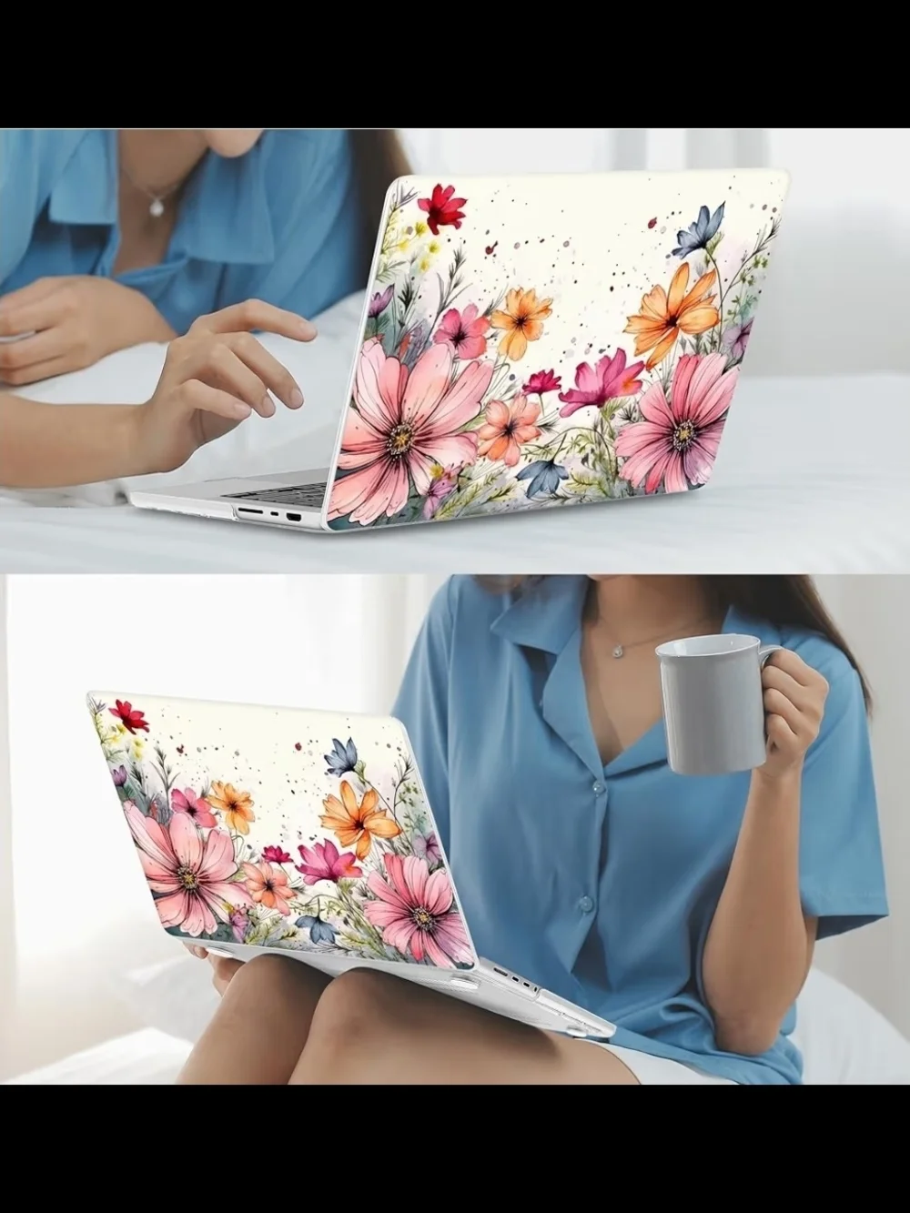 Floral Watercolor Laptop Case - Pink + Orange Blooms